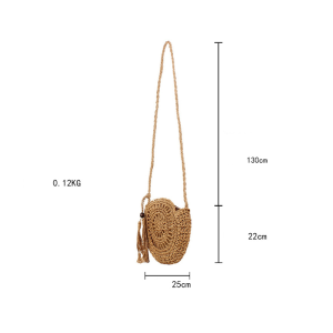 Sac Rond Pour Femme Avec Nœud Papillon, Pompon Et Forme Irrégulière En Corde Ajourée, Style Vacances h5 Image3