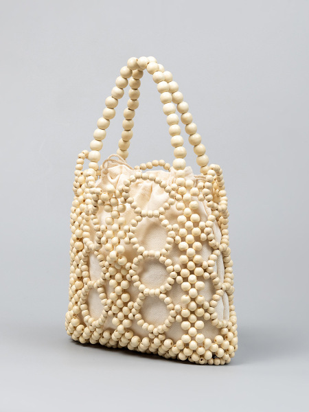 Sac carré pour femme en bois multicolore ajouré et perles tissées style vacances 2