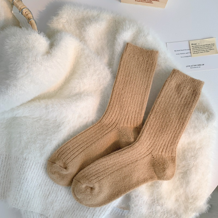 Chaussettes mi-mollet basiques à rebond léger, couleur unie 2