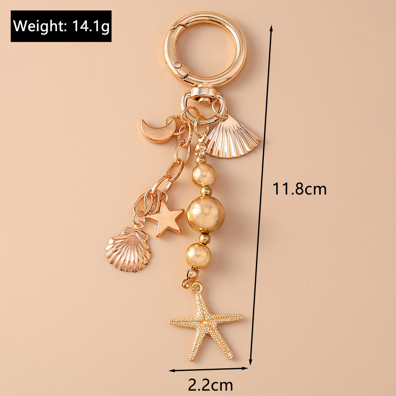 Porte-Clés En Alliage Simple Series Daily Heart, Style Océanique, Perles Lune, Coquillage Et Étoile De Mer. 