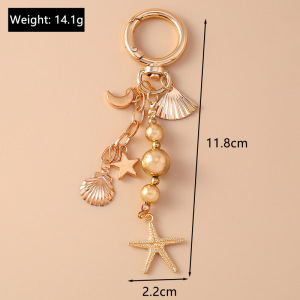 Porte-Clés En Alliage Simple Series Daily Heart, Style Océanique, Perles Lune, Coquillage Et Étoile De Mer. h5 