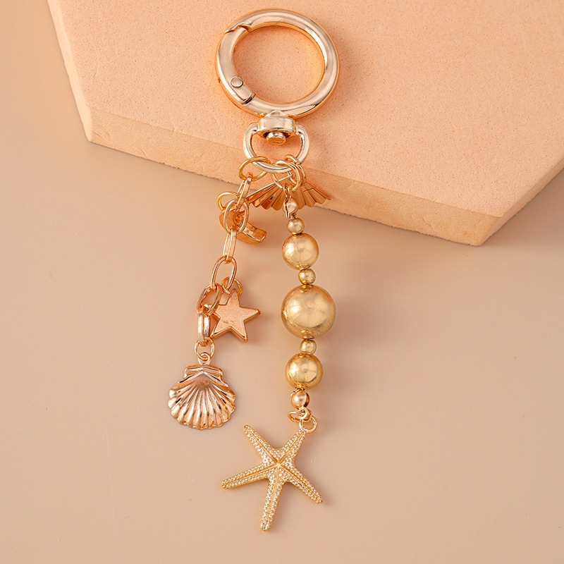 Porte-Clés En Alliage Simple Series Daily Heart, Style Océanique, Perles Lune, Coquillage Et Étoile De Mer. Image2