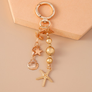 Porte-Clés En Alliage Simple Series Daily Heart, Style Océanique, Perles Lune, Coquillage Et Étoile De Mer. h5 Image2
