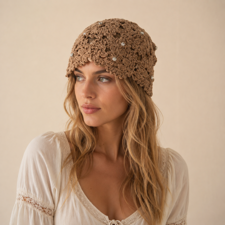 Chapeau tissé à la main en coton ajouré, couleur unie, de la série Simple