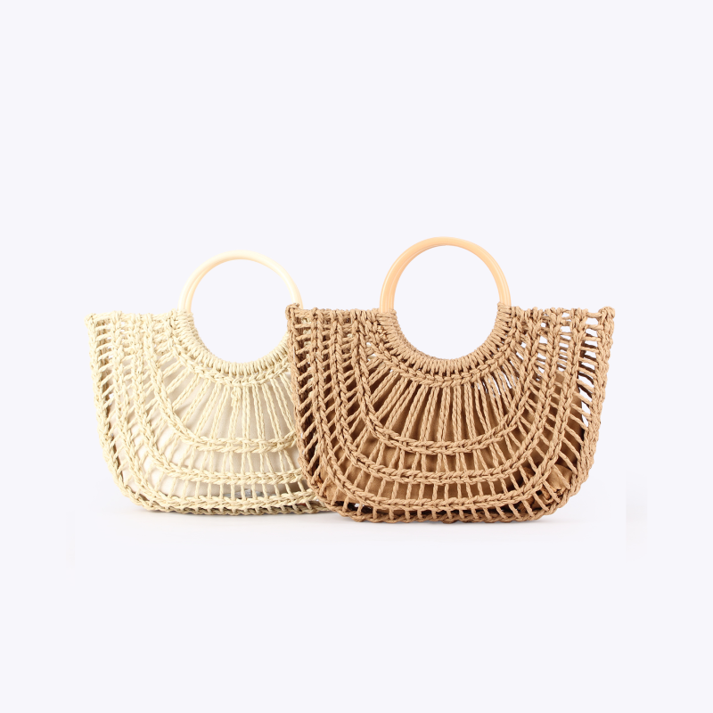 Sac Carré Pour Femme En Raphia Tissé Ajouré, Couleur Unie, Style Vacances h5Image3