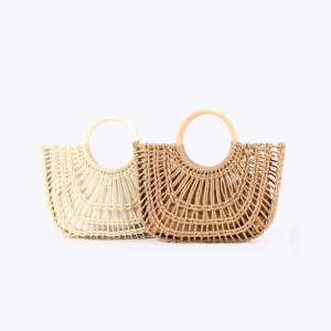 Sac Carré Pour Femme En Raphia Tissé Ajouré, Couleur Unie, Style Vacances h5 Image3