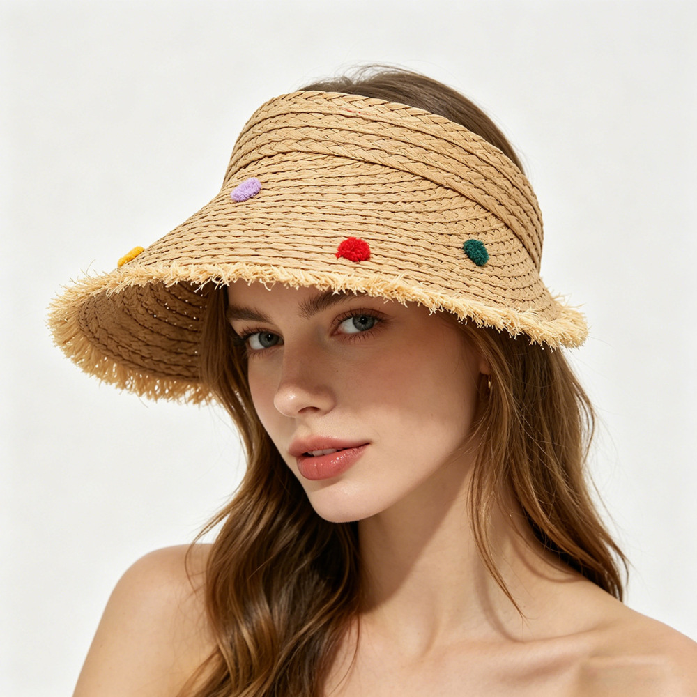 Chapeaux Pour Femmes En Raphia Tissé, Couleur Cerise Unie, Avec Nœud Floral Décontracté Et Style Simple, Collection Simple Series h5Image3