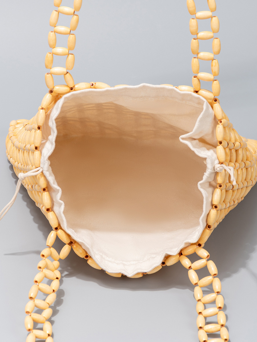 Sac Carré Pour Femme En Bois Ajouré Orné De Perles Tissées Style Vacances h5Image5