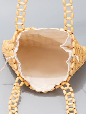 Sac Carré Pour Femme En Bois Ajouré Orné De Perles Tissées Style Vacances h5 Image5