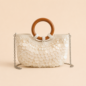 Sac Demi-Lune Pour Femme, Style Soirée, Tissé À Sequins, Uni, Perles, Coquillages. h5 