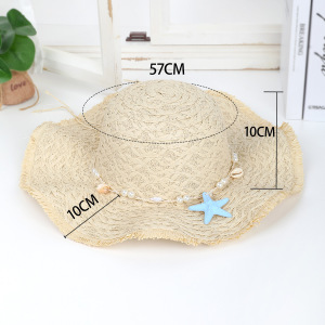 Chapeaux De Paille Pour Femmes, Collection Romantique, Style Océanique, Tissés En Coquillage Et Étoiles De Mer, En Raphia h5