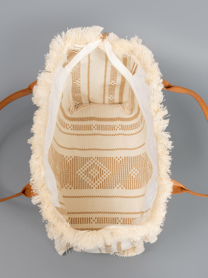 Sac Cabas Femme En Toile À Pompons Géométriques Style Décontracté h5 Image4