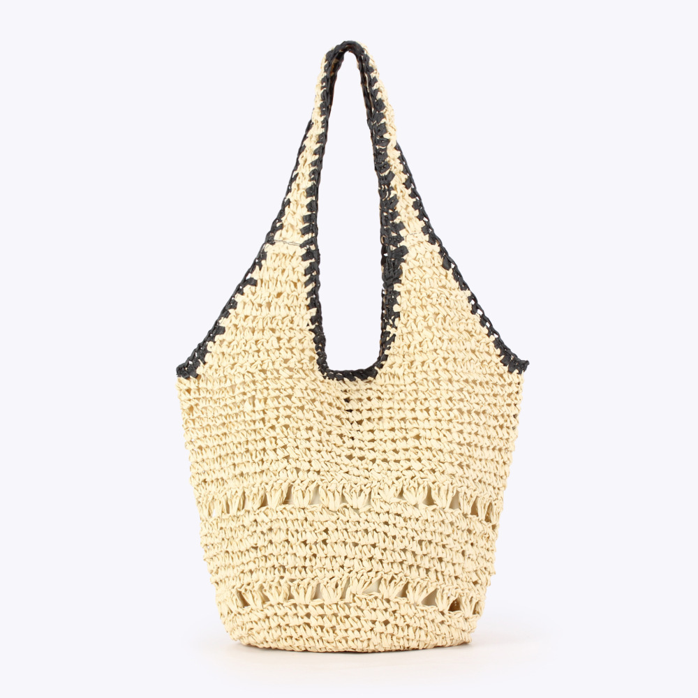 Sac Trapèze Femme En Raphia Tissé Uni Style Vacances h5Image2
