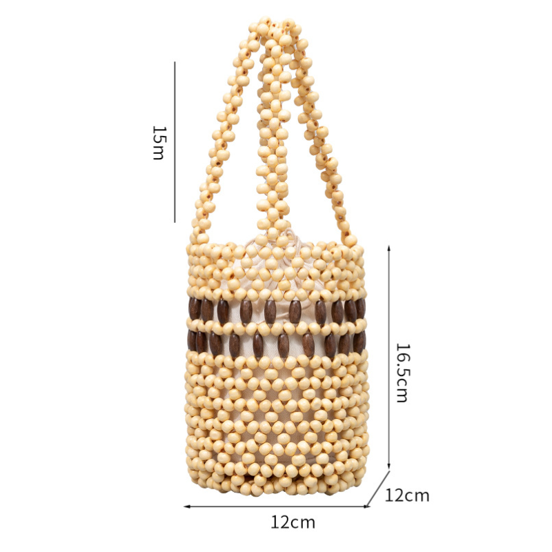 Sac Seau Femme En Bois Multicolore Ajouré Et Perles Tissées Style Vacances