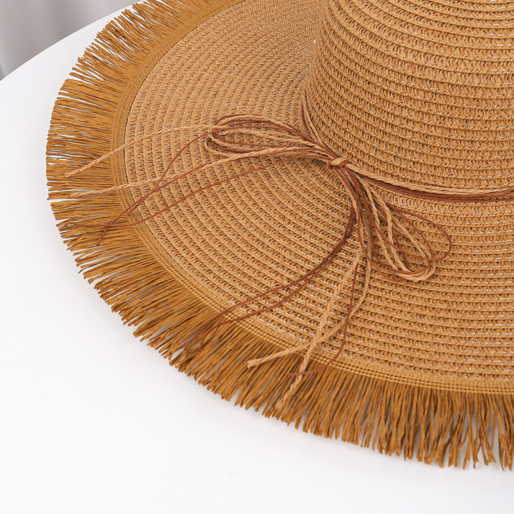 Chapeaux De Paille Pour Femmes, Style Océanique, Couleur Unie, Collection Simple Series Vacation, En Raphia Tissé. Image4