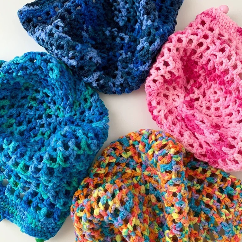 Chapeau Tricoté À La Main En Coton Tissé Ajouré À Pompons, Collection Ethnique h5Image4