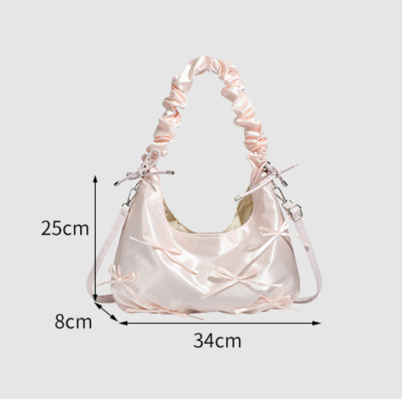Sacoche De Bras Femme Style Décontracté Avec Nœud Froncé, Couleur Unie Image2