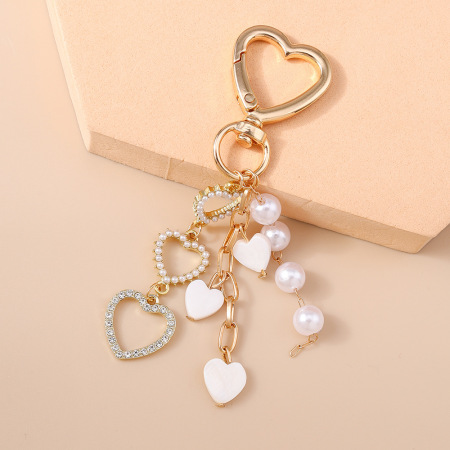 Chaîne de perles en forme de cœur simple, en alliage et strass, breloques pour sac, collection romantique 2