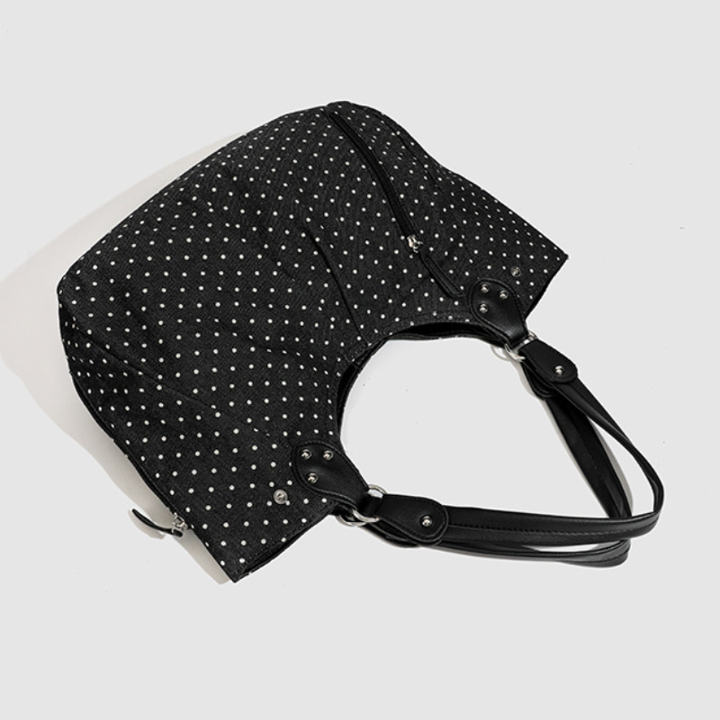 Sacoche De Bras Pour Femme, Style Décontracté, À Pois, Couleur Unie Froncée Et Détails Métalliques h5Image2