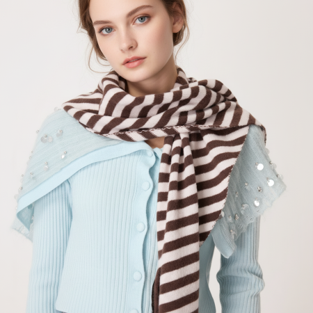 Écharpes d'hiver en laine à rayures quotidiennes et couleurs mélangées pour femmes, collection Simple Series