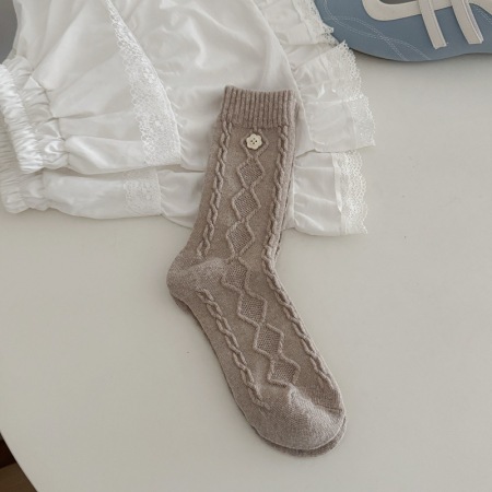 Chaussettes mi-mollet basiques à rebond léger, couleur unie