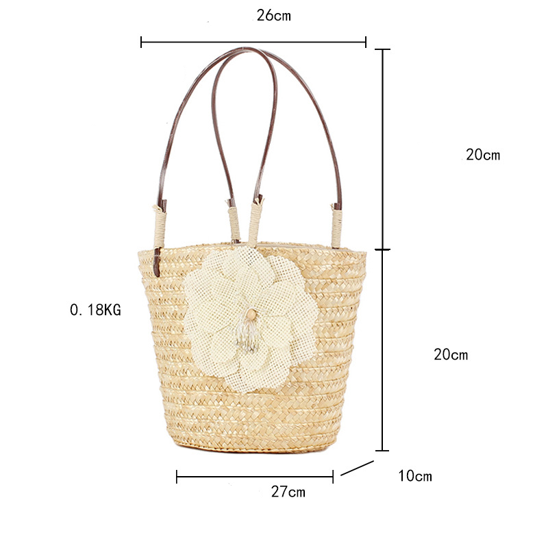 Sac Cabas Femme En Raphia Uni À Motif Floral Tissé Style Vacances 