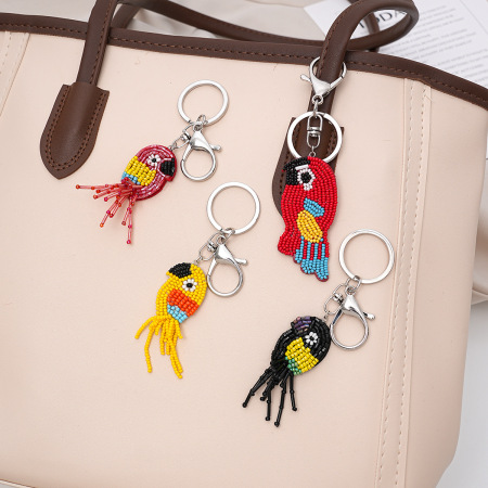 Porte-clés en tissu avec perles et oiseaux mignons de la série Luxe