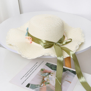 Chapeaux De Paille En Raphia Pour Femmes, Collection Simple, Avec Nœud Floral Et Ruban, Style Vacances h5 