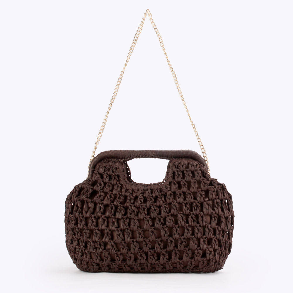 Sac Rond Pour Femme En Raphia Tissé Uni, Style Décontracté h5Image2