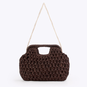 Sac Rond Pour Femme En Raphia Tissé Uni, Style Décontracté h5 Image2