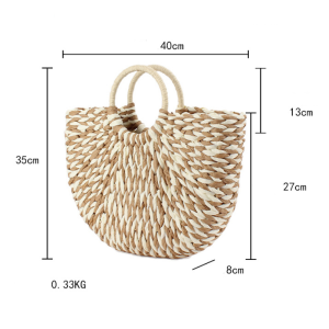 Sac Demi-Lune En Raphia Tissé Multicolore Style Vacances Pour Femme h5