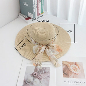 Chapeaux De Paille En Raphia Pour Femmes, Collection Simple, Avec Nœud Floral Et Ruban, Style Vacances h5 