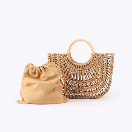 Sac carré pour femme en raphia tissé ajouré, couleur unie, style vacances