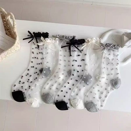 Chaussettes mi-mollet fines et respirantes à pois élégants et légèrement rebondissantes