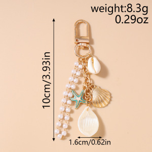 Porte-Clés Romantique Et Décontracté Style Océanique, Chaîne En Perles, Coquillage, Étoile De Mer Et Métal. h5 