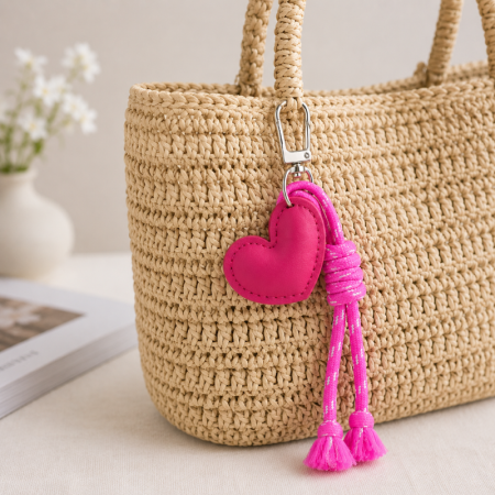 Breloques de sac en PU torsadées, style romantique, en forme de cœur simple, couleur unie