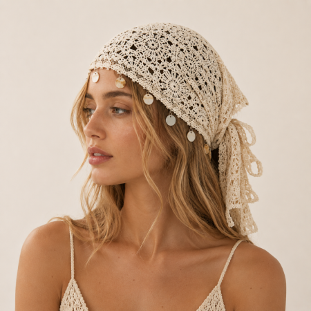 Bandeaux À Cheveux En Polyester À Pompons Et Coquillages Ajourés, Style Ethnique, Collection Vacances Et Océan