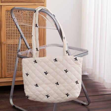 Sac fourre-tout femme décontracté à coutures matelassées et nœud papillon
