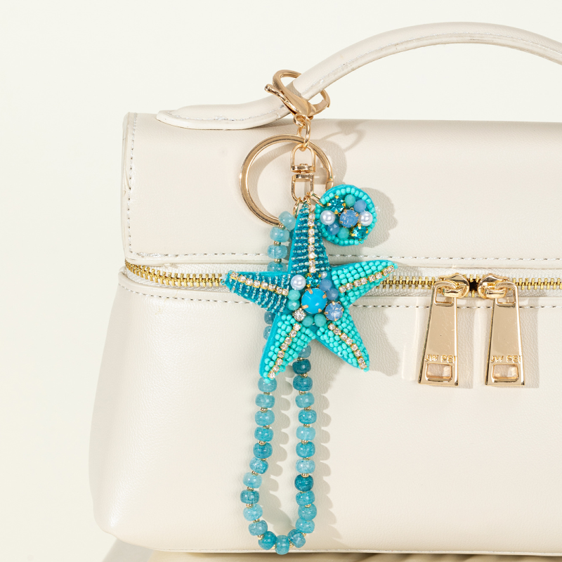 Porte-Clés Romantique En Alliage, Style Océanique, Perles Multicolores, Étoile De Mer, Collection Vacances. Image3