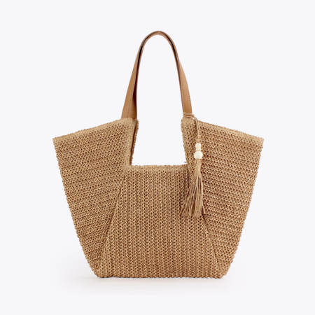 Sac Carré Femme En Raphia Tissé Uni À Pompons, Style Vacances