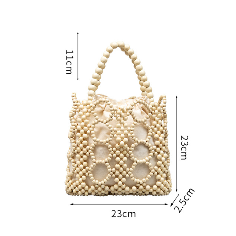 Sac Carré Pour Femme En Bois Multicolore Ajouré Et Perles Tissées Style Vacances 