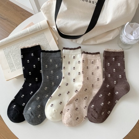 Chaussettes mi-mollet rétro botaniques basiques à rebond élevé