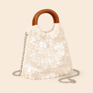 Sac Demi-Lune Pour Femme, Style Soirée, Tissé À Sequins, Uni, Perles, Coquillages. h5 Image3