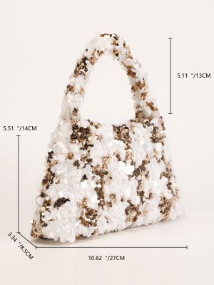 Sacoche De Bras Pour Femme En Polyester Patchwork À Sequins, Style Parisien Chic h5 Image6