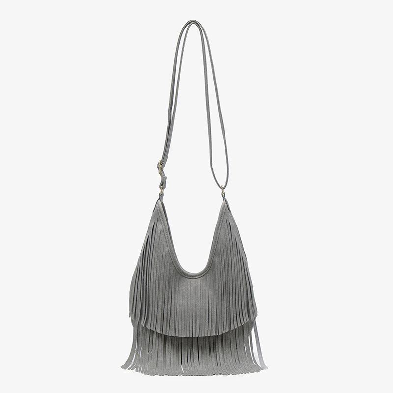 Sac Rond Pour Femme En Cuir Uni À Pompons Style Bohème Image2