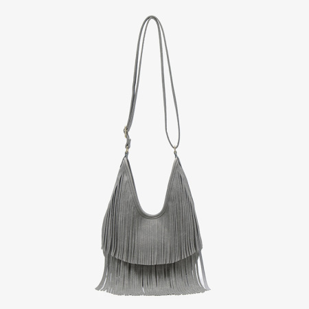Sac rond pour femme en cuir uni à pompons style bohème 2