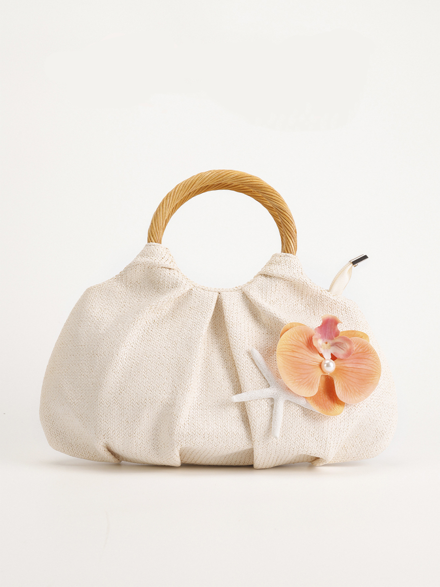 Sac Oreiller Femme En Paille Tressée À Fleurs Style Vacances 