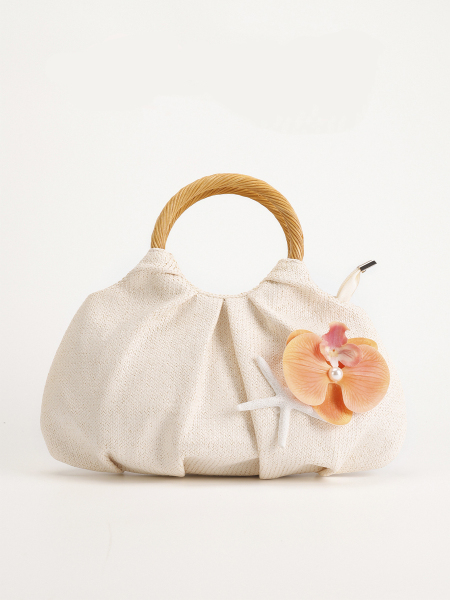 Sac oreiller femme en paille tressée à fleurs style vacances