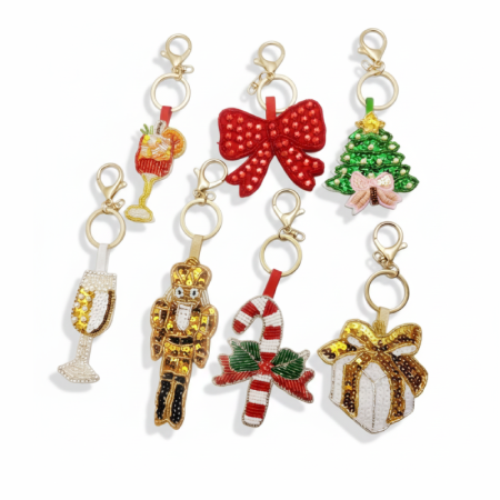 Porte-clés en résine, motif nœud papillon décontracté, perles de Noël, perles géométriques végétales, style dessin animé, collection Luxueuse.