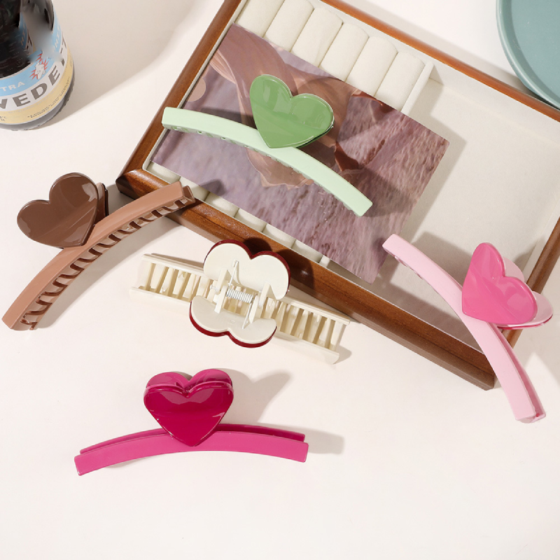 Pinces À Cheveux En Plastique Multicolores En Forme De Cœur Simple, Collection Romantique Image3